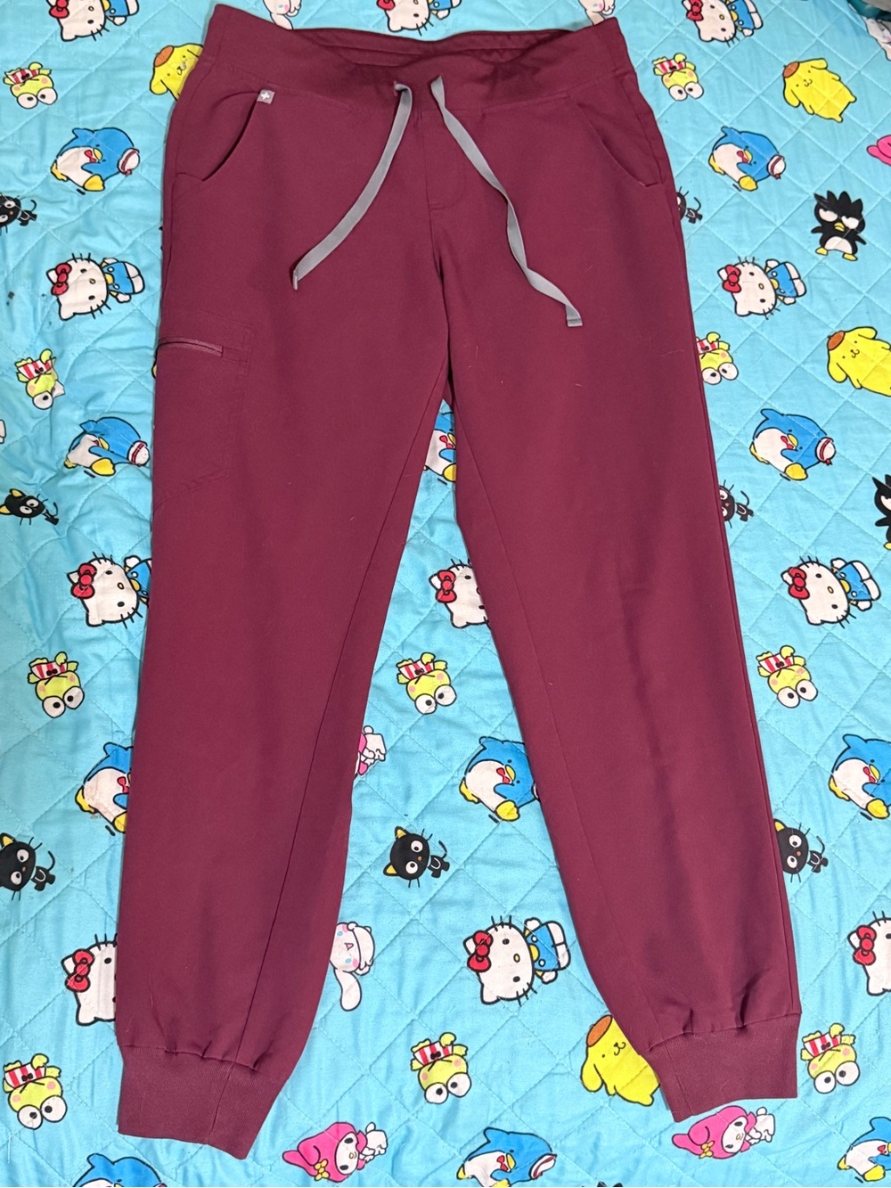Figs Women's Burgundy Joggers with Gray Drawstring